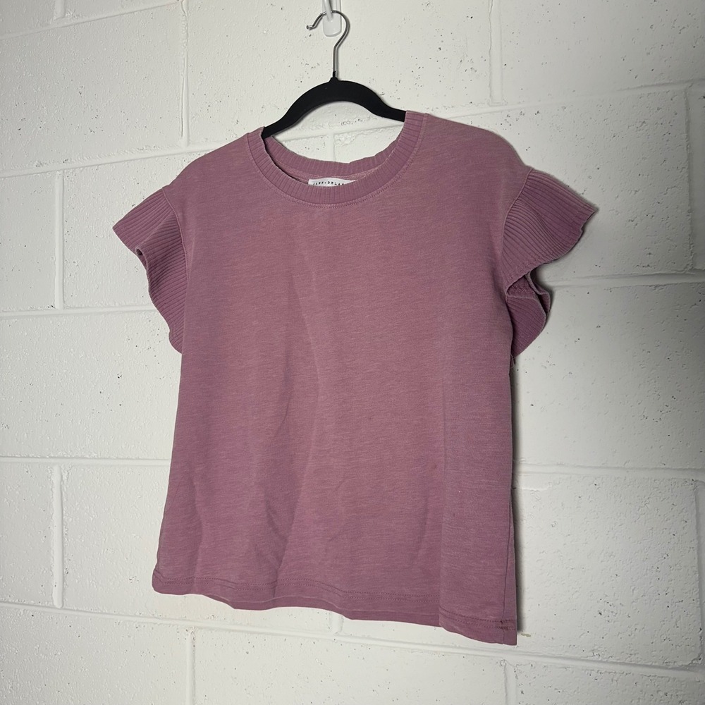 Jane + Delancey Womens Mauve Pink Ruffle Cap Sleeve Slub Knit Top XS